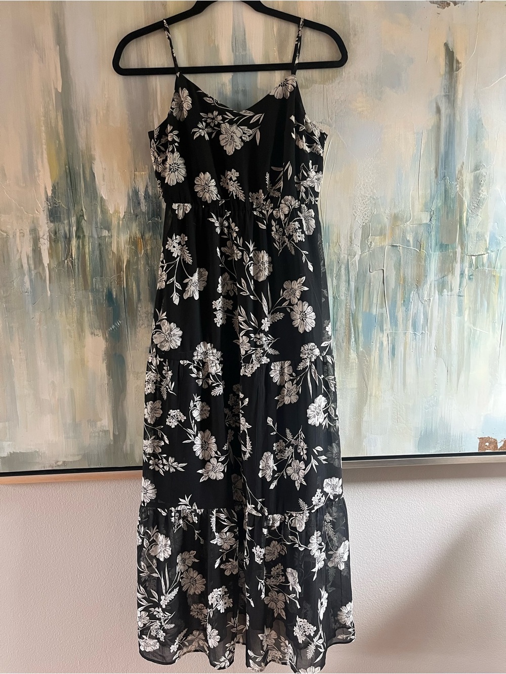 J.Crew Mercantile Black & White Floral Tiered Maxi Dress Size 0